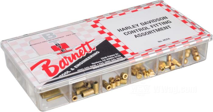 Assortimento nippli e terminali di Barnett; alluminio / ottone / acciaio; con cassettina a scompartimenti; U.S.A.; peso lordo: 397 g