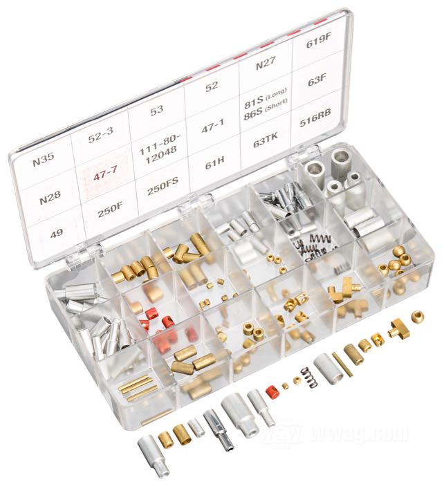Assortimento nippli e terminali di Barnett; alluminio / ottone / acciaio; con cassettina a scompartimenti; U.S.A.; peso lordo: 397 g