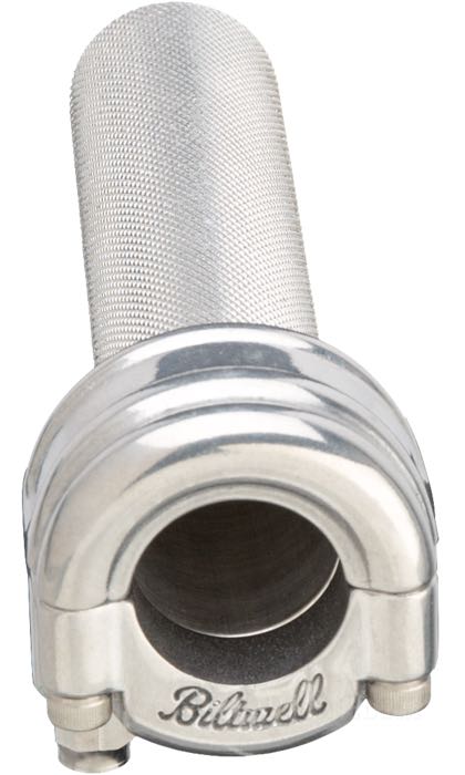 Gasgriff »Whiskey« von Biltwell Inc.; für Einzel-Gaszug; Aluminiumguss, poliert; für Lenker-Ø: 1 ”; Maximaler Hub: 95 mm; Länge innen: 140 mm; mit verschiedenen Gaszugadaptern; Bruttogewicht: 131 g