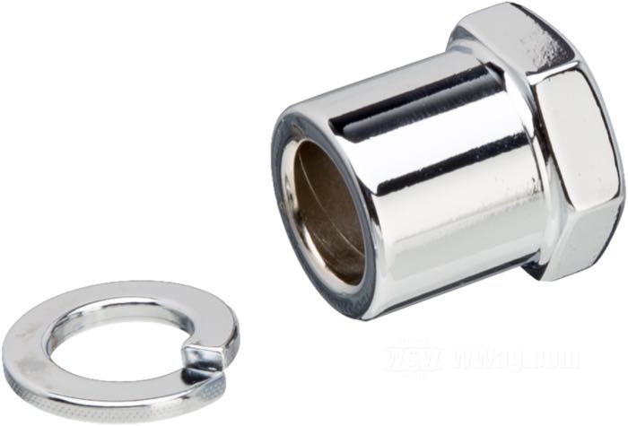 Kit écrou axe de Colony; adaptable à K-Model et Sportster 1952-1972; acier, chromé; filetage: 9/16”-18; position: avant; avec rondelle Grower; remplace OEM HD 43886-52 et 7087; USA