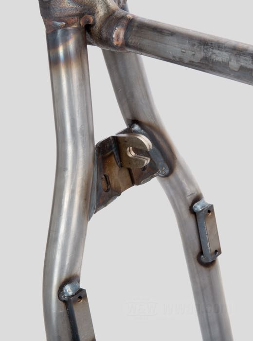 Telaio rigido »Wishbone« di VG Classic Frames & Parts; atto per Panhead 1949-1951; acciaio / ghisa sferoidale, naturale; rake: 30 °; rimpiazza OEM HD 47000-40A; Paesi Bassi; peso lordo: 37 kg