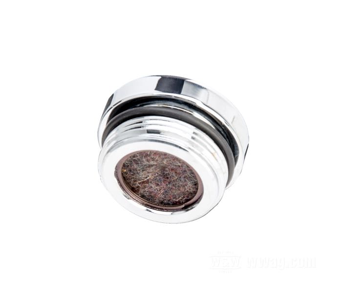 Bouchon fileté; pour Cache primaire extérieur; pour remplissage d‘huile; adaptable à Sportster 1954-1976; acier, chromé, avec feutre d'aération; hauteur: 1”; Ø 1-3/4”; BTR; filetage: 1-1/2”-12; clé: 1/2 ”; avec joints torique; poids brut: 193 g