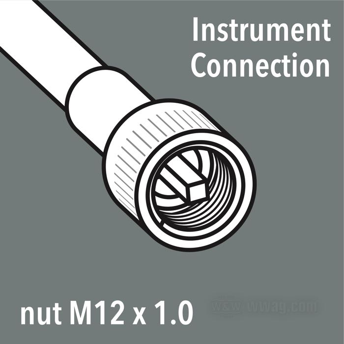 Cavo tachimetro di Barnett; per azionamento per trasmissione; per strumenti custom con connessione M12; acciaio / acciaio inox, treccia in guaina trasparente; Ø 8.5 mm; lunghezza guaina: 40 cm; connessione al rinvio: dado 7/8”-18; connessione allo strumento: dado M12 x 1.0; U.S.A.; peso lordo: 100 g