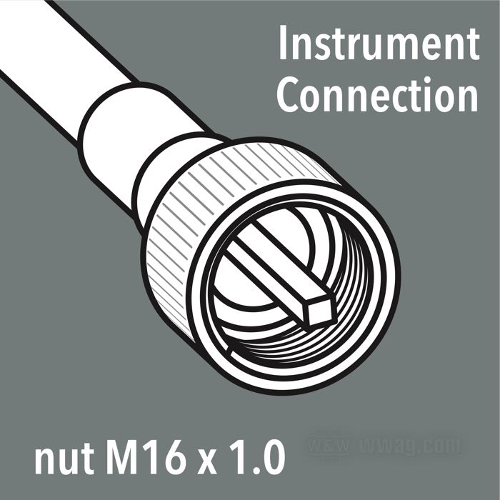 Cavo tachimetro di Barnett; per Ruota anteriore; atto per FXWG/FXRD 1986, FXRT 1984 e 1986-1994, XLCH 1974-1980, XLH 1974-primo 1984, XLS 1983; lunghezza originale; acciaio / vinile, vinile nero; Ø 7.4 mm; lunghezza guaina: 119 cm; connessione al rinvio: filettatura 1/4”-20; connessione allo strumento: dado M16 x 1.0; rimpiazza OEM HD 67051-74; U.S.A.; peso lordo: 210 g