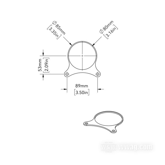 Bracket; for Motoscope multifunctional instruments; distance of mounting holes: 3.5” = 89 mm; aluminum, black anodized; Ø 80.2 mm; thickness: 3 mm; Germany; gross weight: 16 g