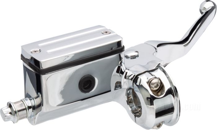 Pompa freno a mano; atto per Touring e FXRS/T 1987-1992, XR 1000 1983-1985; alluminio fuso, cromato; Ø pistone idraulico: 11/16” (17.5 mm); liquido di freno obbligatorio: DOT 5; rimpiazza OEM HD 45013-85A e 45013-85B; peso lordo: 916 g