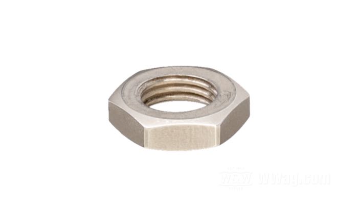 Nut by Antiquebike; for cylinder top plugs; fits IOE 1911-1929; steel, dull nickel-plated; wrench size: 3/4 ”; thread: 1/2”-18; replaces OEM HD 24-09; Sweden; gross weight: 8 g