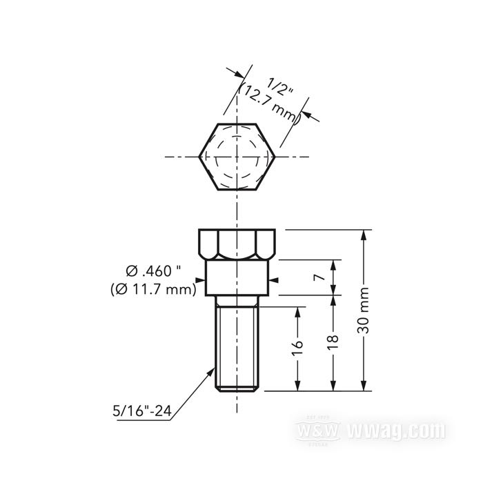 Vis de Bates; pour riser clamps; acier, parkerisé; filetage: 5/16”-24; longueur: 18 mm; Allemagne; poids brut: 18 g
