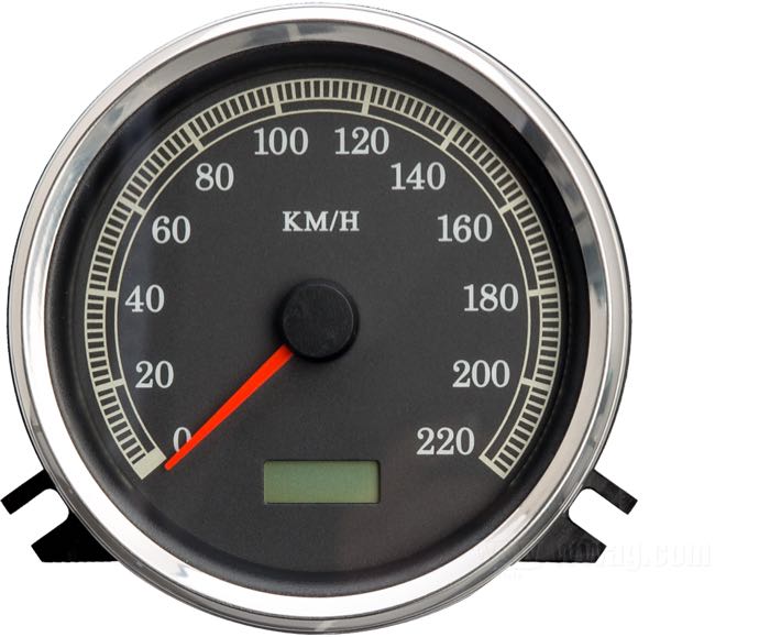 Cuentakilómetros electrónico; apropiado para Softail 1996-2003, Road King 1996-2003, Dyna Wide Glide 1996-2003; con conector de machos Deutsch 12 vías; Esfera: negro; →220 km/h; reemplaza OEM HD 67197-99; peso bruto: 343 g