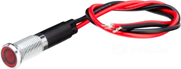 Spia luminosa »LED«; atto per FX, FXR, Sportster 1983-1994; plastica / rame; lunghezza: 31 mm; Ø 10 mm; filettatura: M8 x 0.75; Illuminazione: rosso; 12 V; 0.6 W; con dado e rondella di sicurezza; peso lordo: 8 g