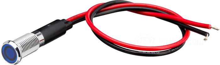 Spia luminosa »LED«; atto per FX, FXR, Sportster 1983-1994; plastica / rame; lunghezza: 31 mm; Ø 10 mm; filettatura: M8 x 0.75; Illuminazione: blu; 12 V; 0.6 W; con dado e rondella di sicurezza; peso lordo: 8 g