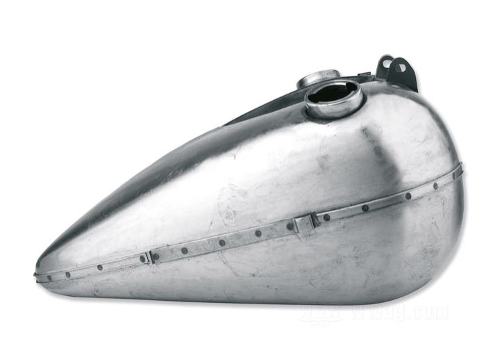 Gas tank »3.5 gal«; for Skull/Cateye dash panel; fits Knucklehead 1940-1946; steel; volume: 13 l; required gas cap: cam-style 1936-1954 / 2 x vented; required petcock: 3/4”-18 HD Push/Pull; required petcock: 3/4”-18 HD Push/Pull; replaces OEM HD 3501-41, 3502-41, 3501-40A, 3502-40A, 61202-41, and 61229-41; Taiwan; NOTE: For use on 1940 Knucklehead simply remove the strip mounts.; gross weight: 6.1 kg