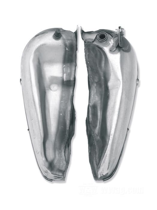 Gas tank »3.5 gal«; for Skull/Cateye dash panel; fits Knucklehead 1940-1946; steel; volume: 13 l; required gas cap: cam-style 1936-1954 / 2 x vented; required petcock: 3/4”-18 HD Push/Pull; required petcock: 3/4”-18 HD Push/Pull; replaces OEM HD 3501-41, 3502-41, 3501-40A, 3502-40A, 61202-41, and 61229-41; Taiwan; NOTE: For use on 1940 Knucklehead simply remove the strip mounts.; gross weight: 6.1 kg
