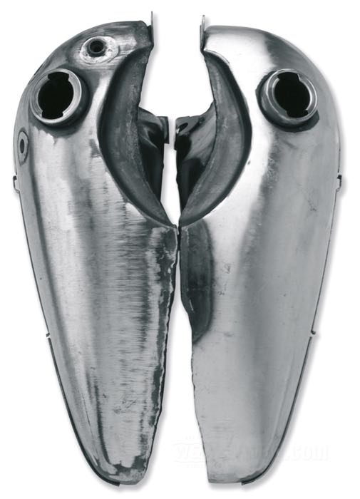 Gas tank »3.5 gal«; for Skull/Cateye dash panel; fits Knucklehead 1940-1946; steel; volume: 13 l; required gas cap: cam-style 1936-1954 / 2 x vented; required petcock: 3/4”-18 HD Push/Pull; required petcock: 3/4”-18 HD Push/Pull; replaces OEM HD 3501-41, 3502-41, 3501-40A, 3502-40A, 61202-41, and 61229-41; Taiwan; NOTE: For use on 1940 Knucklehead simply remove the strip mounts.; gross weight: 6.1 kg