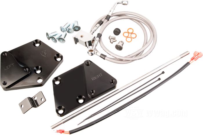 Rallonge de Arlen Ness; pour Commandes avancées; adaptable à Softail 2000-2006; alu billet, noir, anodisé; poids brut: 1.65 kg