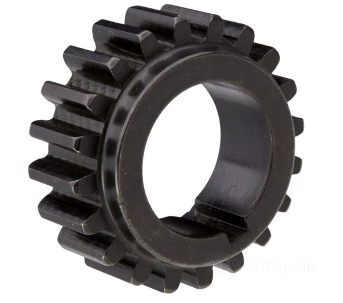 Pinion gear by Competition Distributing; fits IOE models 1911-1929; steel; with Woodruff key; replaces OEM HD 604-11; USA; gross weight: 47 g