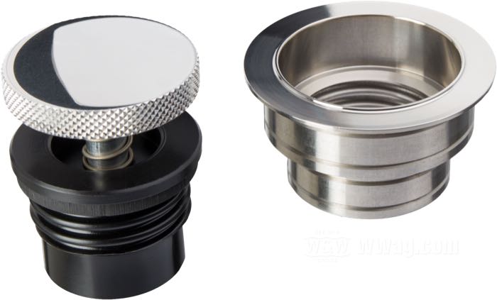 Bouchon de réservoir »Mini Pop-up« de Tolle; à souder; aéré, bouchon en aluminium poli, adaptateur à souder en acier inox; diam. extér. du flanc: 60 mm; bouchon diam. extér.: 42 mm; poids brut: 170 g