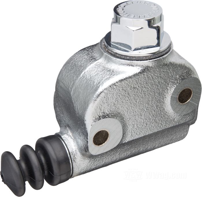 Brake master cylinder »Lockheed-Wagner«; fits FL/FLH/FX 1973-early 1979; cast iron, chrome-plated / cast finish; L x W x H: 108 x 44 x 97 mm; piston Ø: 3/4” (19 mm); required brake fluid: DOT 5; replaces OEM HD 41761-78; gross weight: 1.02 kg