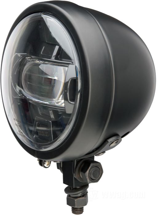 Zusatzscheinwerfer komplett von SpeedFire; Stahl, schwarz; Länge: 111 mm; Ø 119 mm; für Scheinwerfereinsatz (Ø): 4-1/2”; Glühlampen-Typ: LED; 12 V; 17 W; mit getöntem LED Lampeneinsatz; mit Montageblock; Bruttogewicht: 1.6 kg