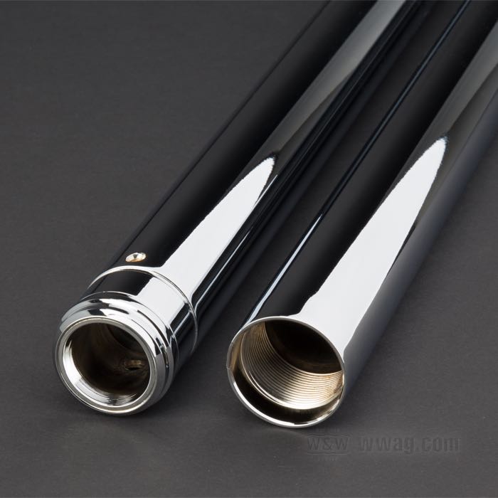 Tubos de horquilla; apropiado para Sportster 1987-2020, FXR 1987-1994 y Dyna 1991-2005; acero, cromado a brillo; largo: 567 mm; Ø 39 mm; sobra/acortamiento: -2 ”; peso bruto: 4.05 kg