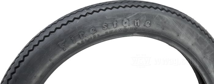 Tire »Firestone Deluxe« by Coker Tire; rubber / steel; position: front or rear; 3.25-19 54S; tube-type; permitted rims min-max: 1.85 - 2.50; ECE R75 approved, DOT approved; gross weight: 4.5 kg
