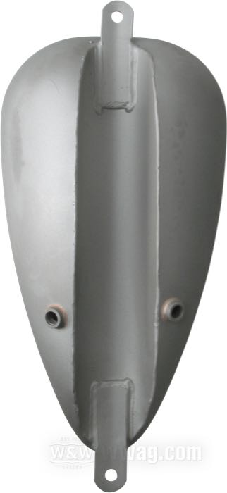 Benzintank »Teardrop Low Tunnel« von Paughco; Stahl, blank; Volumen: 8.4 l; erforderliche(r) Tankdeckel: Bajonettverschluss 1955-1982; erforderlicher Benzinhahn: 2 x 1/4” NPT; USA; Bruttogewicht: 3.5 kg