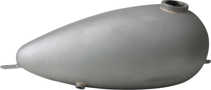 Benzintank »Teardrop Low Tunnel« von Paughco; Stahl, blank; Volumen: 8.4 l; erforderliche(r) Tankdeckel: Bajonettverschluss 1955-1982; erforderlicher Benzinhahn: 2 x 1/4” NPT; USA; Bruttogewicht: 3.5 kg