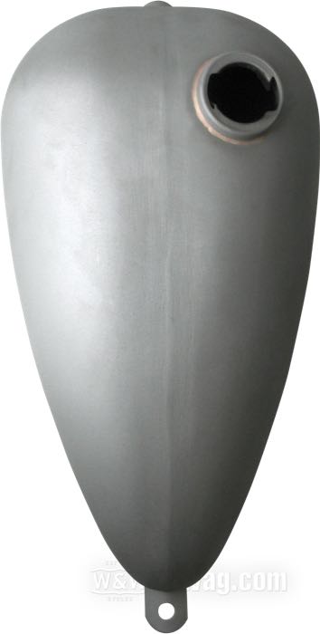 Benzintank »Teardrop Low Tunnel« von Paughco; Stahl, blank; Volumen: 8.4 l; erforderliche(r) Tankdeckel: Bajonettverschluss 1955-1982; erforderlicher Benzinhahn: 2 x 1/4” NPT; USA; Bruttogewicht: 3.5 kg