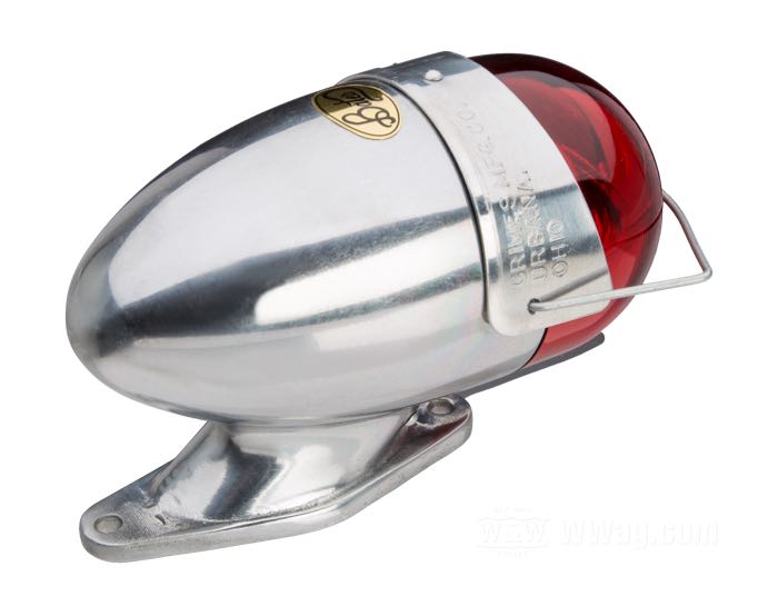 Taillight »Aerolight« by Bates; cast aluminum, industrial finish; length x height: 103 x 67 mm; Ø 53 mm; 12 V; 15 CP; socket: BA15s; with mounting block; without stop light; without license illumination; USA; gross weight: 263 g