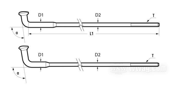 Jeu de rayons; acier, chromé; longueur L1: 151; diamètre D1: 5 mm; diamètre D2: 4 mm; angle α: 104 °; filetage: 8G-32; pour tambour de frein FX/XL 1964-1972; pour jantes à base semi-profonde 19