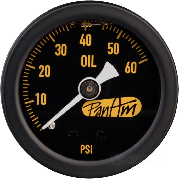 Indicador de presión de aceite de PanAm; acero / vidrio acrílico, negro, 0-60 psi; Ø 40 mm; Esfera: negro; rosca: 1/8”-27 NPT; peso bruto: 103 g