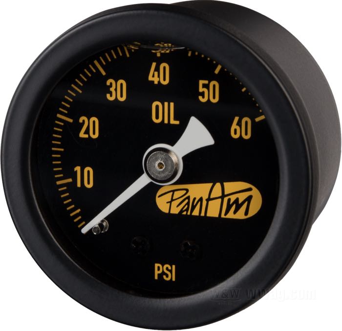 Indicador de presión de aceite de PanAm; acero / vidrio acrílico, negro, 0-60 psi; Ø 40 mm; Esfera: negro; rosca: 1/8”-27 NPT; peso bruto: 103 g