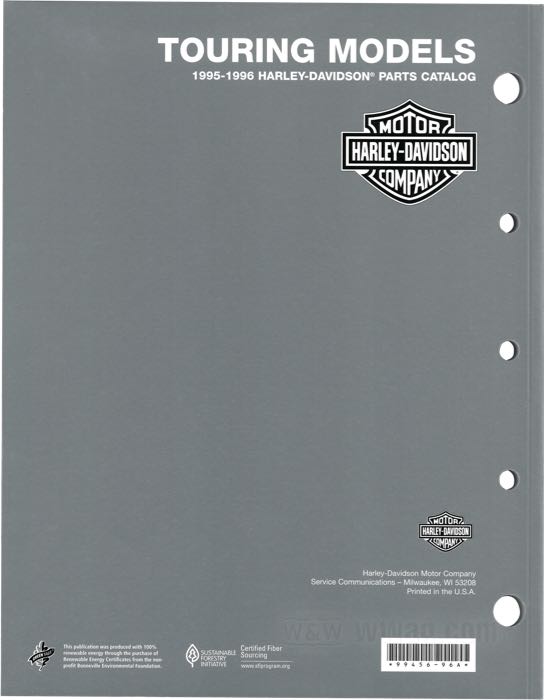 Catalogue de pièces détachées; adaptable à FLT 1995-1996; papier; reliure souple; 358 pages; anglais; remplace OEM HD 99456-96A; USA; poids brut: 860 g