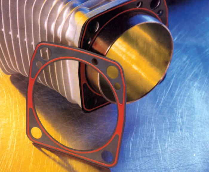 Gasket »large outline« by James Gaskets; for Cylinder base; fits Sportster 1986-2008 (exc. XL 1200 N 2007-2008), Big Twin 1984-1998, Softail 1999; rubberized steel with silicone seal; replaces OEM HD 16774-86, and 16777-83; gross weight: 30 g