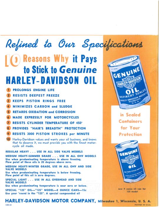 Catalogue »Classic H-D Motorcycle Accessories 1950«; papier; largeur x hauteur: 20.5 x 27 cm; coloré + noir et blanc; 34 pages; poids brut: 87 g