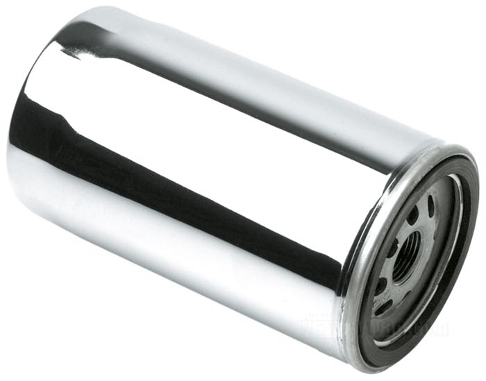 Oil filter cartridge »Standard«; fits Dyna Evolution 1991-1998; steel / paper, chrome-plated; length: 14 cm; thread: 3/4”-16; with check valve; with relief valve; pore size: ca. 10 μm; replaces OEM HD 63813-90T; gross weight: 400 g