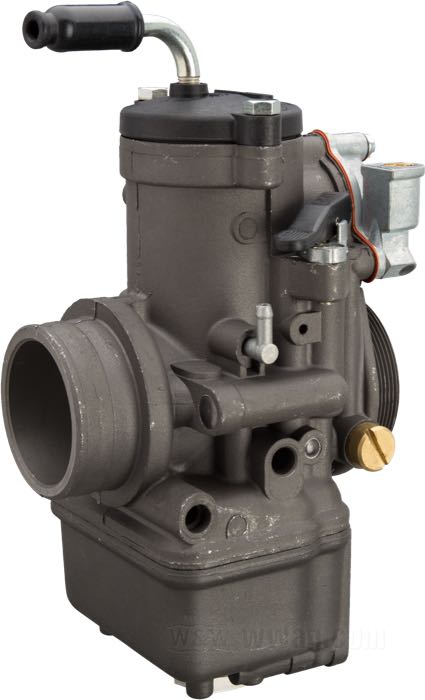 Carburateur à guillotine »PHF 36« de Dell’Orto; adaptable à 750 cc; alu coulé, finition brute de fonderie; Ø 36 mm; avec gicleur gde vit.150, gicleur ralenti 65, pulverisateur 268, aiguille K4-3, gicleur choke 70; poids brut: 900 g