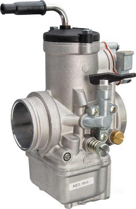 Carburatore a valvola »PHM 40« di Dell’Orto; atto per 1340 - 1540 cc; alluminio fuso, come colato; Ø 40 mm; con getto mass. 148, getto min. 55, polverizzatore 265, valv. spillo K4-3, getto choke 65; peso lordo: 940 g