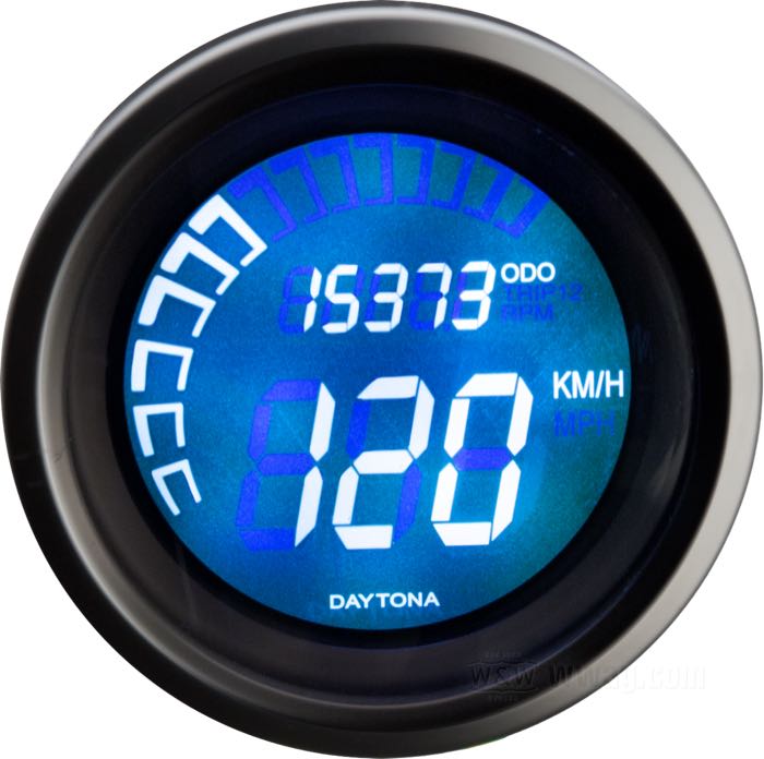 Multifunktions-Instrument »Velona 60 LCD« von Daytona; Edelstahl, mattschwarz, lackiert; Tiefe: 45 mm; Ø 60 mm; 12 V; mit V-Halter, 40 cm Anschlusskabel, M5 Halteschrauben; EMV nach ECE R10 bestätigt; Bruttogewicht: 330 g