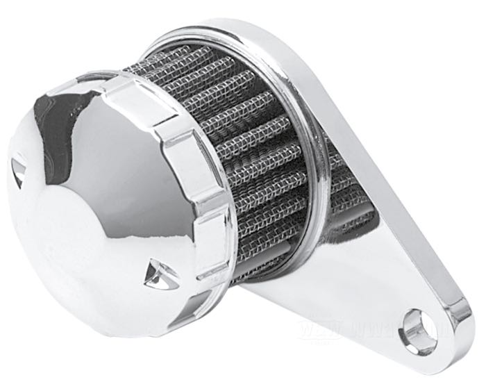 Elément filtrant; pour reniflard de carter-moteur; pour les durites de DI 3/8”; avec support; papier / caoutchouc / alu coulé, chromé; poids brut: 50 g