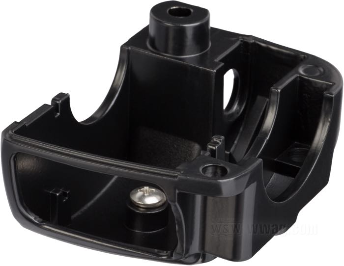 Switch housing; fits Dyna 1996-2006, Softail 1996-2006, Sportster 1996-2006, V-Rod 2002-2007, Touring 1996-2006 (without Audio/Cruise Control); bottom right; cast aluminum, matte black; gross weight: 98 g