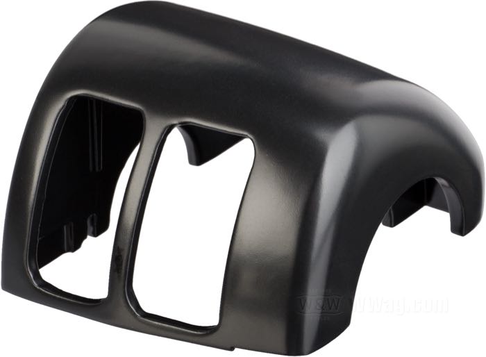 Switch housing; fits Dyna 1996-2006, Softail 1996-2006, Sportster 1996-2006, V-Rod 2002-2007, Touring 1996-2006 (without Audio/Cruise Control); top right; cast aluminum, matte black; gross weight: 95 g