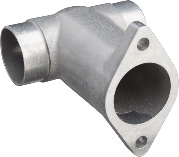 Collettore d'aspirazione di Cannonball; atto per OHV 1940-1954; alluminio fuso, burattato, distanza fori lato carburatore: 70 mm; larghezza: 97 mm; per carburatori Bendix e Keihin a farfalla; Germania; peso lordo: 347 g