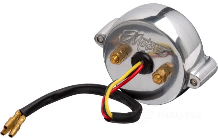 Taillight »Bel Air« by Motone; cast aluminum, polished; depth: 51 mm; Ø 62 mm; bulb type: LED; thread: #10-32; 12 V; with LED; with stop light; with aluminum housing; with license illumination; mounting surface: flat; with four nuts; E4 approved; gross weight: 167 g