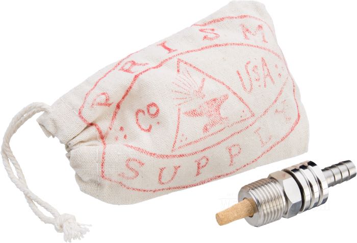 Benzinhahn von Prism Supply Co.; Edelstahl, poliert, keine Reserve; Länge: 30 mm; Ø 18 mm; Auslass-Stellung: gerade; Gewinde: 3/8”-18 NPT; USA; Bruttogewicht: 51 g