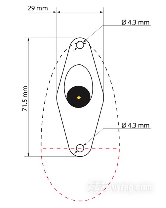 Taillight »Aerolight« by Bates; cast aluminum, industrial finish; length x height: 103 x 67 mm; Ø 53 mm; 12 V; 15 CP; socket: BA15s; with mounting block; without stop light; without license illumination; USA; gross weight: 263 g