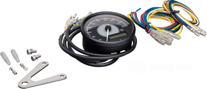 Instrument multifonctions »Velona 80« de Daytona; avec indication analogique de vitesse et affichage du regime par LCD; acier inox, noir mat; hauteur: 39.5 mm; Ø 80 mm; fond: noir; →200 km/h ou mph; 12 V; avec support, nécessaire de montage et instructions; poids brut: 476 g