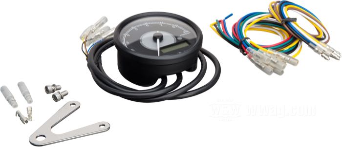 Instrument multifonctions »Velona 80« de Daytona; avec indication de tours analogique et affichage de vitesse par LCD; acier inox, noir mat; hauteur: 39.5 mm; Ø 80 mm; fond: noir; →9 (x1000) RPM; 12 V; avec support, nécessaire de montage et instructions; poids brut: 476 g