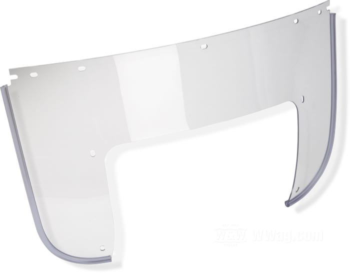 Fenêtre »OEM« de National Cycle; adaptable à Hydra Glide et Duo Glide 1949-1964, Electra Glide 1965-1984 sans carénage; inférieur; polycarbonate, clair, 7 trous de montage; largeur x hauteur: 575 x 320 mm; remplace OEM HD 58022-49; poids brut: 377 g