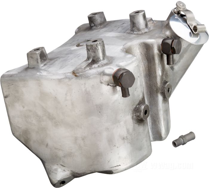 Oil tank »WR Daytona«; fits 45”/750 cc solo models 1937-1952; cast aluminum, bare; with filler cap; replaces OEM HD 83501-41; Europe; gross weight: 3.94 kg